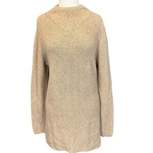 L.L.Bean Tan Sweater Dress Long Sleeve Highneck 100% Cotton Cozy Tunic Layering